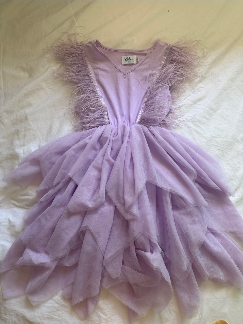 Lola + The Boys Lilac Feather Tulle Kids Dress